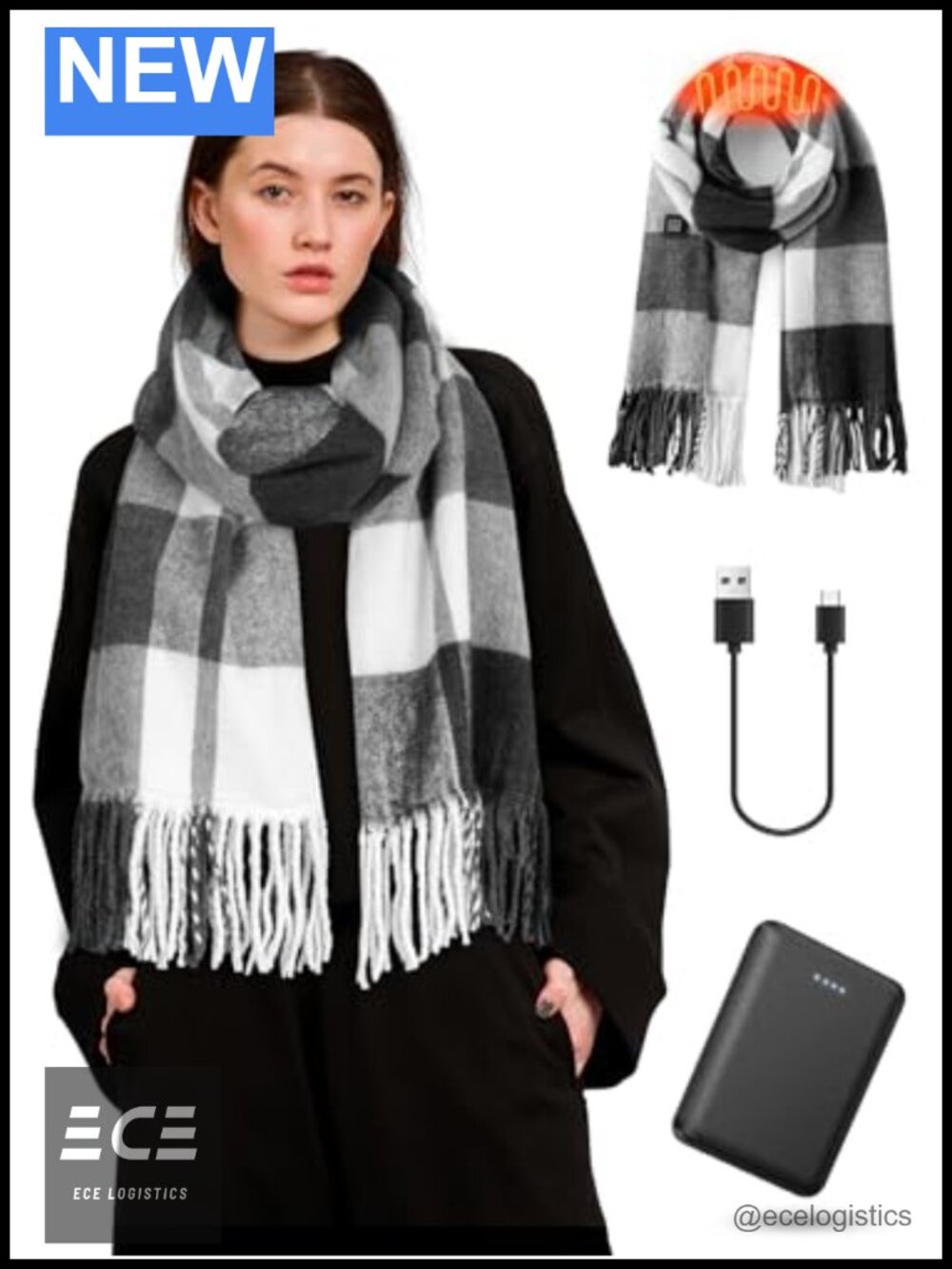 Heated Scarf Electric USB Battery 8H Winter Neck Warmer